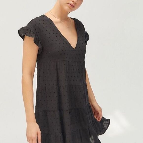 Urban Outfitters Tiered Clip Dot Mini Shift Dress Black Small - Picture 4 of 14